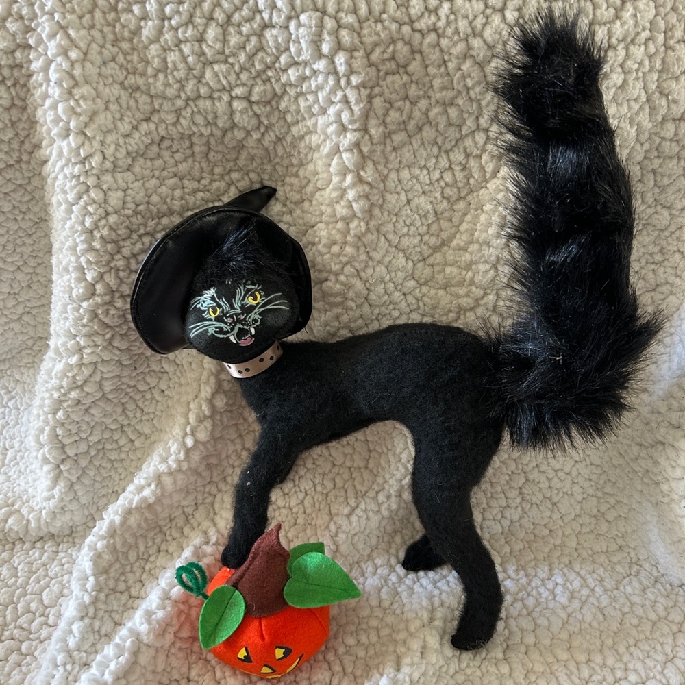 Annalee Black Cat with Pumpkin Decor